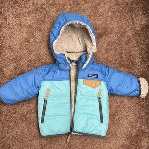 Reversible Patagonia Two-Tone Blue Hooded Kids Jacket